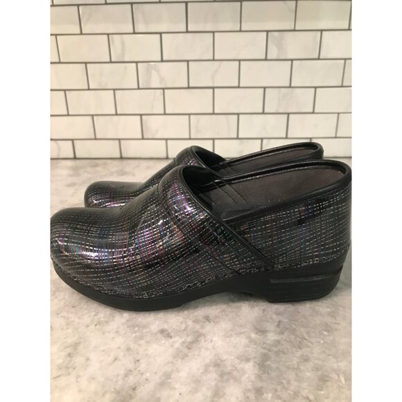 Dansko Professional Clogs Womens 38 Black Metallic Stripe Comfort Nursing Shoes - Picture 3 of 9